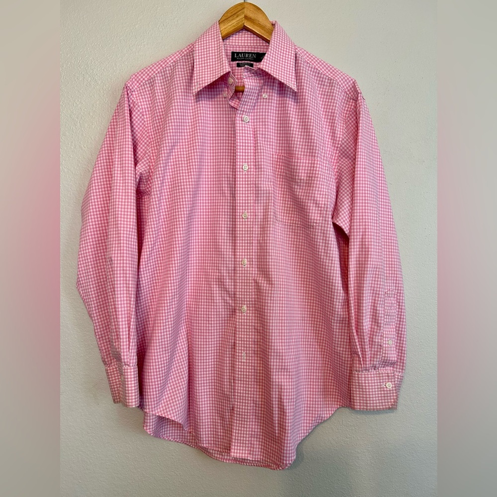 Men’s Ralph Lauren Pink and White plaid Long sleeve dress shirt